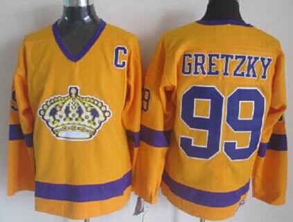 Men's Los Angeles Kings #99 Wayne Gretzky Gold CCM Vintage Throwback Jersey Stitched