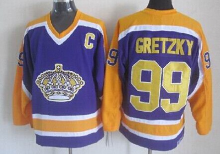 Men's Los Angeles Kings #99 Wayne Gretzky Purple With Yellow Throwback CCM Jersey Stitched