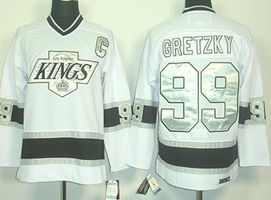 Men's Los Angeles Kings #99 Wayne Gretzky White CCM Throwack Jersey Stitched