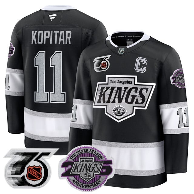 Men's Los Angeles Kings 91-92 75th 25th Anniversary Patch Premium Jersey - All Stitched Anze Kopitar  11