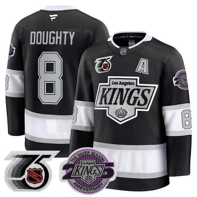 Men's Los Angeles Kings 91-92 75th 25th Anniversary Patch Premium Jersey - All Stitched Drew Doughty  8