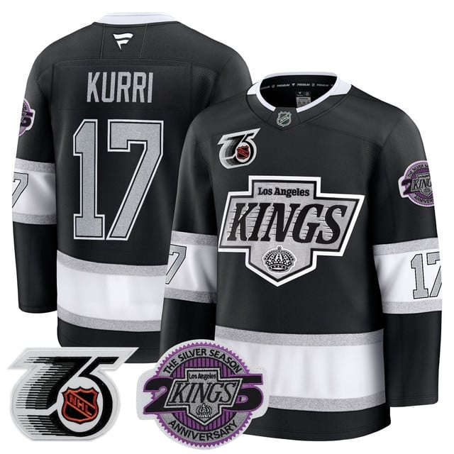 Men's Los Angeles Kings 91-92 75th 25th Anniversary Patch Premium Jersey - All Stitched Jari Kurri 17