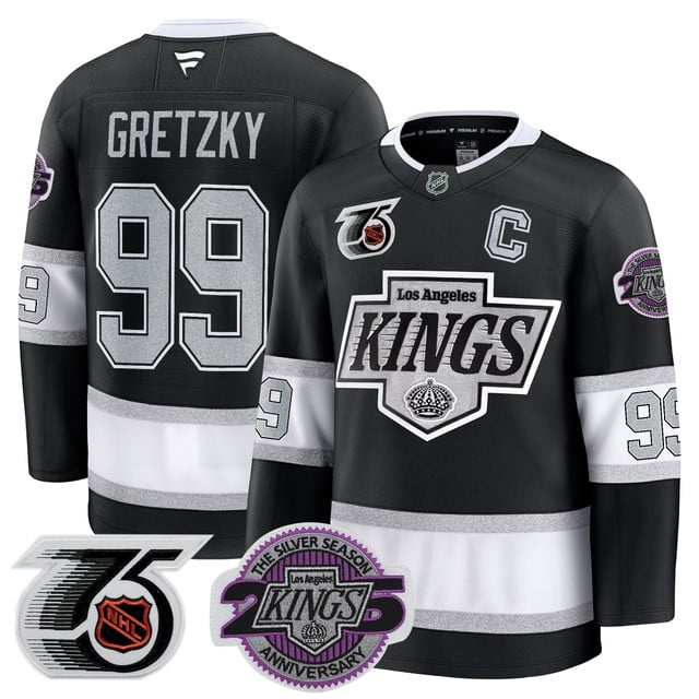 Men's Los Angeles Kings 91-92 75th 25th Anniversary Patch Premium Jersey - All Stitched Wayne Gretzky  99