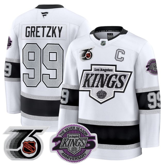 Men's Los Angeles Kings 91-92 75th 25th Anniversary Patch Premium Jersey - All Stitched Wayne Gretzky
