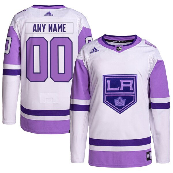 Men's Los Angeles Kings Custom White Purple Hockey Fights Cancer Primegreen Jersey Stitched