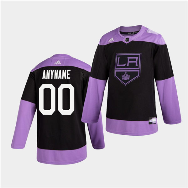 Men's Los Angeles Kings Custom adidas Hockey Fights Cancer Practice Black Jersey Stitched