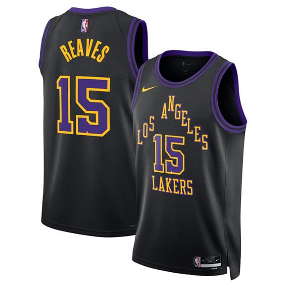 Men's Los Angeles Lakers #15 Austin Reaves Black 2025-26 City Edition Stitched Basketball Jersey