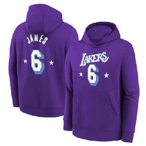 Men's Los Angeles Lakers #6 LeBron James Purple Pullover HoodieS