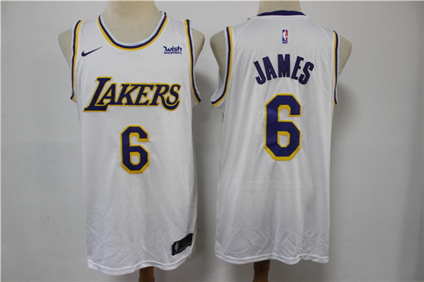 Men's Los Angeles Lakers #6 LeBron James White Stitched Basketball Jersey