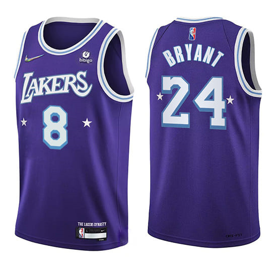 Men's Los Angeles Lakers Front #8 Back #24 Kobe Bryant 75th Anniversary 2021 22 City Edition Purple Stitched Jersey