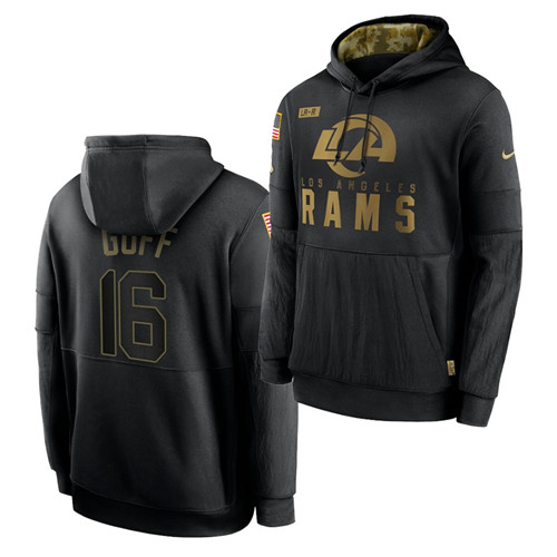 Men's Los Angeles Rams #16 Jared Goff 2020 Salute To Service Black Sideline Performance Pullover Hoodie