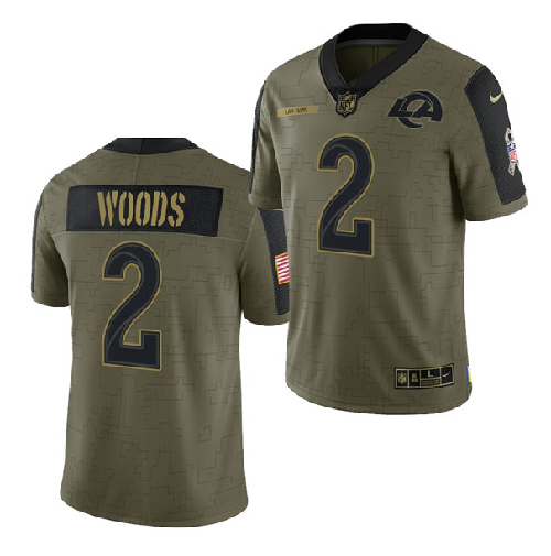 Men's Los Angeles Rams #2 Robert Woods 2021 Olive Salute To Service Limited Stitched Jersey