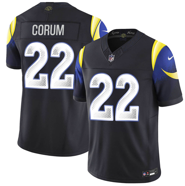 Men's Los Angeles Rams #22 Blake Corum midnight blue 2025 F.U.S.E. a??Rivalriesa?? Vapor Limited Stitched Football Jersey