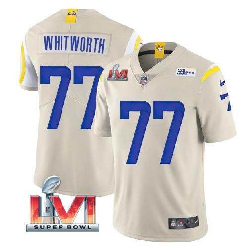 Men's Los Angeles Rams #77 Andrew Whitworth 2022 Bone Super Bowl LVI Vapor Limited Stitched Jersey