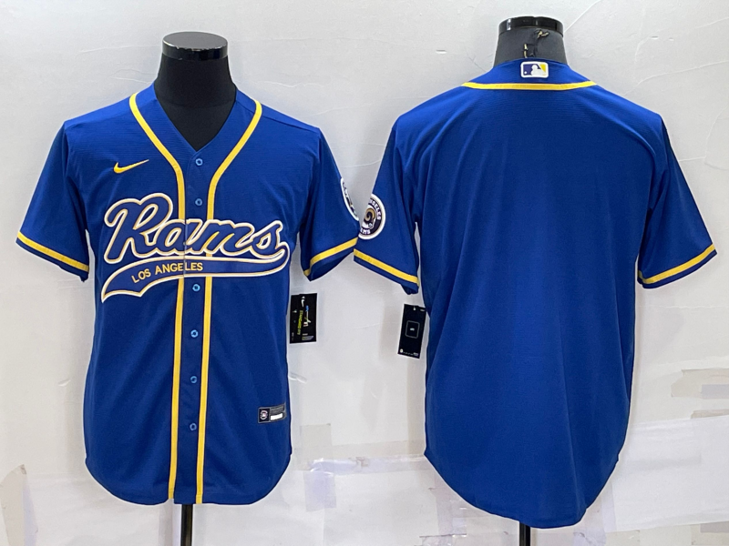 Men's Los Angeles Rams Blank Royal Blue With Patch Cool Base Stitched Baseball Jersey