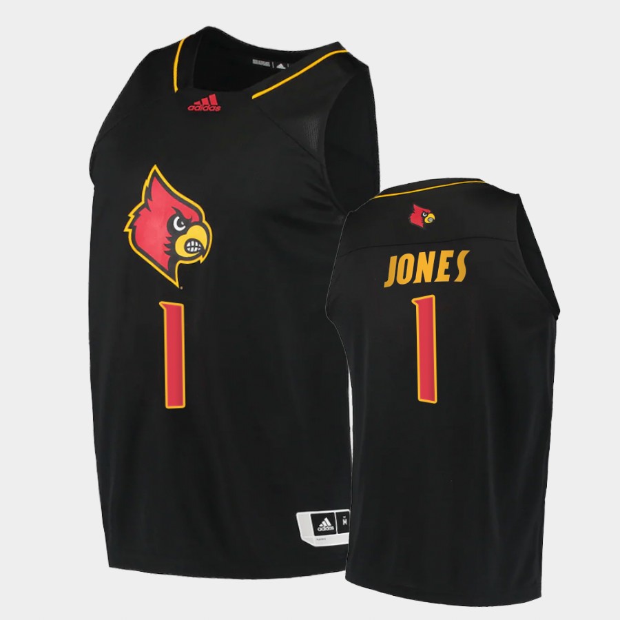 Men's Louisville Cardinals #1 Carlik Jones Adidas 2021 Black Alternate College Basketball Jersey