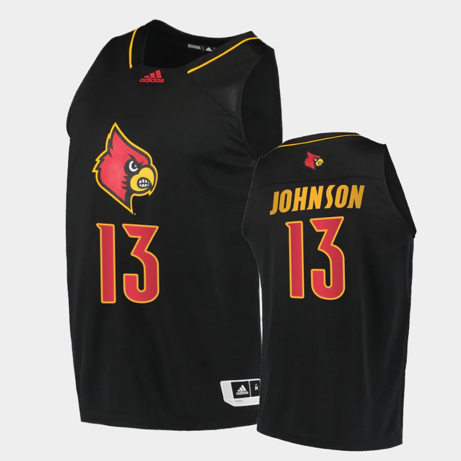 Men's Louisville Cardinals #13 David Johnson  Adidas 2021 Black Alternate College Basketball Jersey