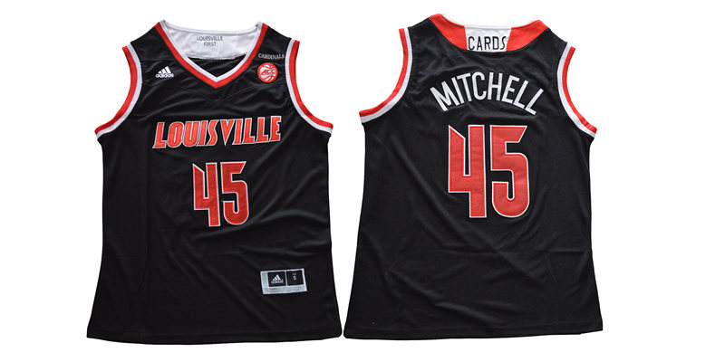 Men's Louisville Cardinals #45 Donavan Mitchell Adidas Black Throwback Style Basketball Jersey