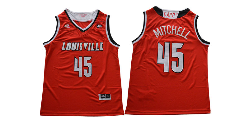 Men's Louisville Cardinals #45 Donavan Mitchell Adidas Red Throwback Style Basketball Jersey