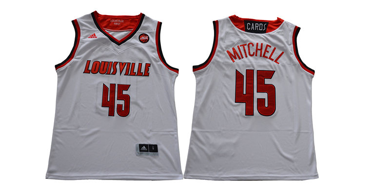 Men's Louisville Cardinals #45 Donavan Mitchell Adidas White Throwback Style Basketball Jersey