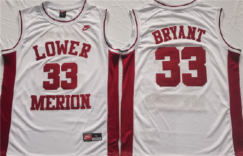 Men's Lower Merion #33 Kobe Bryant White Stitched Jersey