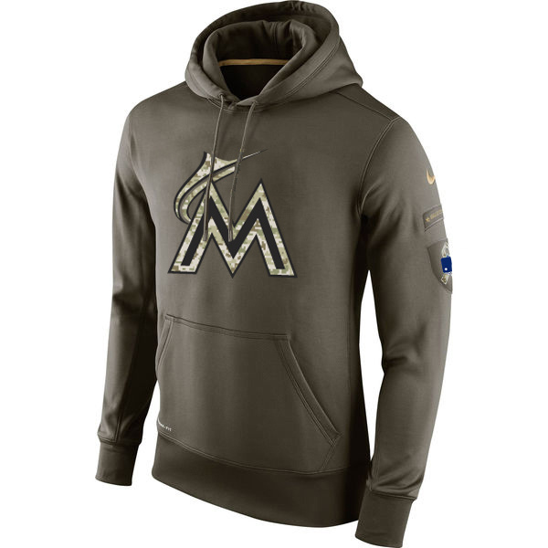 Men's MLB Miami Marlins Nike Olive Salute To Service KO Performance Hoodie