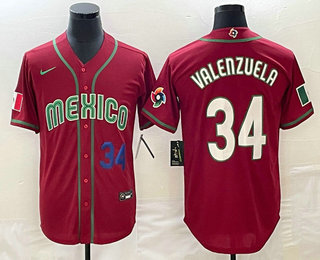 Men's Mexico Baseball #34 Fernando Valenzuela Number 2023 Red Blue World Baseball Classic Stitched Jersey的副本