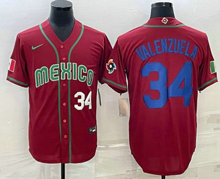 Men's Mexico Baseball #34 Fernando Valenzuela Number 2023 Red Blue World Baseball Classic Stitched Jersey1的副本