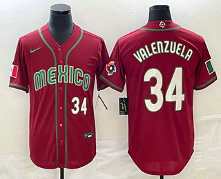 Men's Mexico Baseball #34 Fernando Valenzuela Number 2023 Red Blue World Baseball Classic Stitched Jersey2的副本