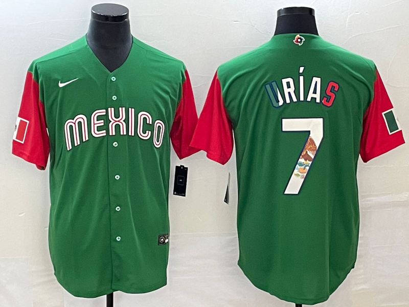 Men's Mexico Baseball #7 Julio Uri?as 2023 Green World Baseball Classic Stitched Jersey