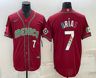 Men's Mexico Baseball #7 Julio Urias Number 2023 Red Blue World Baseball Classic Stitched Jersey的副本