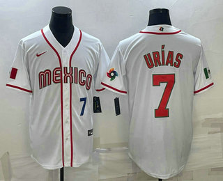 Men's Mexico Baseball #7 Julio Urias Number 2023 White World Baseball Classic Stitched Jerse的副本