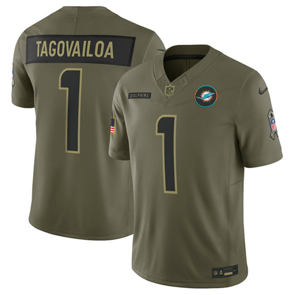 Men's Miami Dolphins #1 Tua Tagovailo Olive 2025 F.U.S.E. Salute to Service Limited Football Stitched Jersey