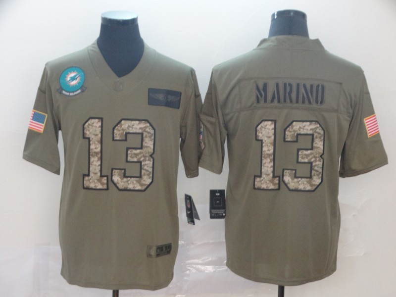 Men's Miami Dolphins #13 Dan Marino 2019 Olive Camo Salute to Service Limited Jersey