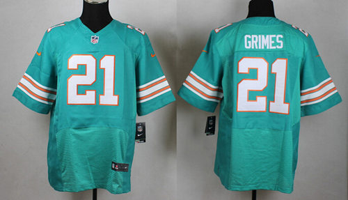 Men's Miami Dolphins #21 Brent GrimesAqua Green Alternate 1966-2015 Throwback Uniform Nike Elite Jersey