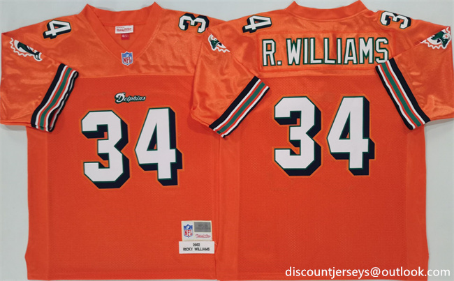 Men's Miami Dolphins #34 Ricky Williams Orange Throwback Stitched Football Jersey