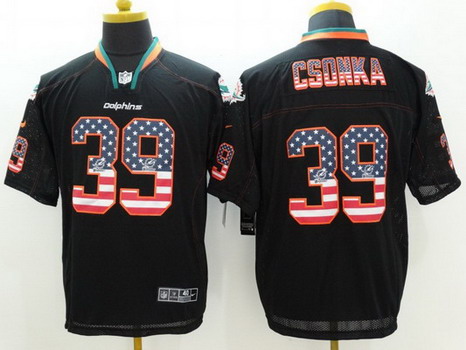 Men's Miami Dolphins #39 Larry Csonka Black USA Flag Fashion NFL Nike Elite Jersey
