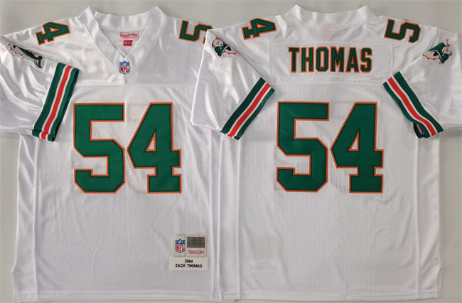Men's Miami Dolphins #54 Zach Thomas White Throwback Stitched Football Jersey