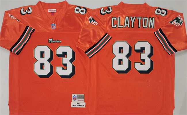 Men's Miami Dolphins #83 Mark Clayton Orange Throwback Stitched Football Jersey
