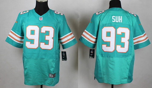 Men's Miami Dolphins #93 Ndamukong Suh Aqua Green Alternate 1966-2015 Throwback Uniform Nike Elite Jersey