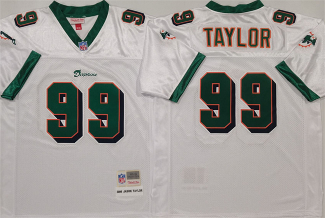 Men's Miami Dolphins #99 Jason Taylor White Throwback Stitched Football Jersey