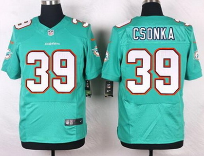 Men's Miami Dolphins Retired Player #39 Larry Csonka Aqua Green NFL Nike Elite Jersey