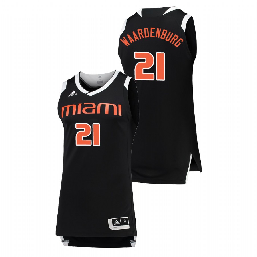 Men's Miami Hurricanes Black White Sam Waardenburg College Basketball Jersey