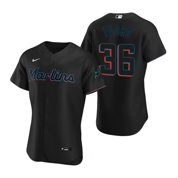 Men's Miami Marlins #36 Dylan Floro Nike Black Alternate Flex Base Jersey