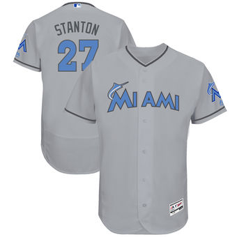 Men's Miami Marlins Giancarlo Stanton Majestic Gray Father's Day FlexBase Jersey
