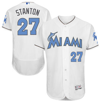 Men's Miami Marlins Giancarlo Stanton Majestic White Father's Day FlexBase Jersey