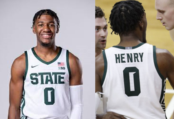 Men's Michigan State Spartans #0 Aaron Henry 2021 White NCAA College Baketball Jersey 