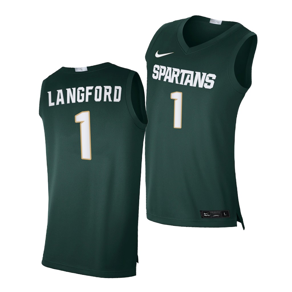 Men's Michigan State Spartans #1 Joshua Langford Nike 2020 Green Alumni Limited College Basketball Jersey