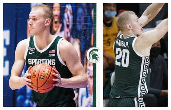 Men's Michigan State Spartans #20 Joey Hauser 2021 Green NCAA College Baketball Jersey