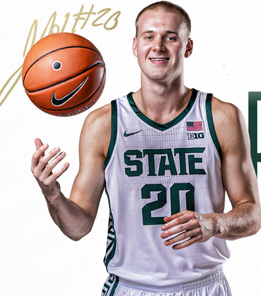 Men's Michigan State Spartans #20 Joey Hauser 2021 White NCAA College Baketball Jersey